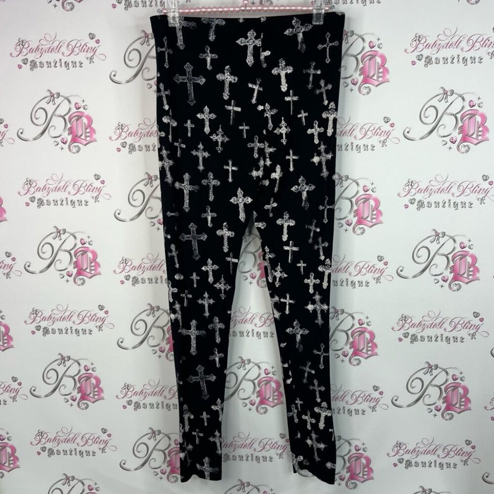 Topshop tights leggings all over print stretchy Black and White Cross Leggings